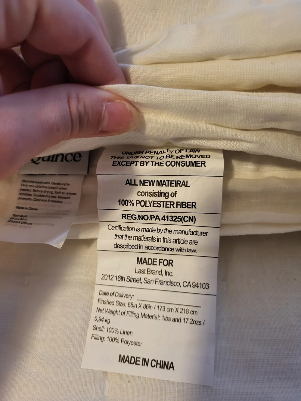 NWT Quince Twin European Linen Dream Quilt Color Sand